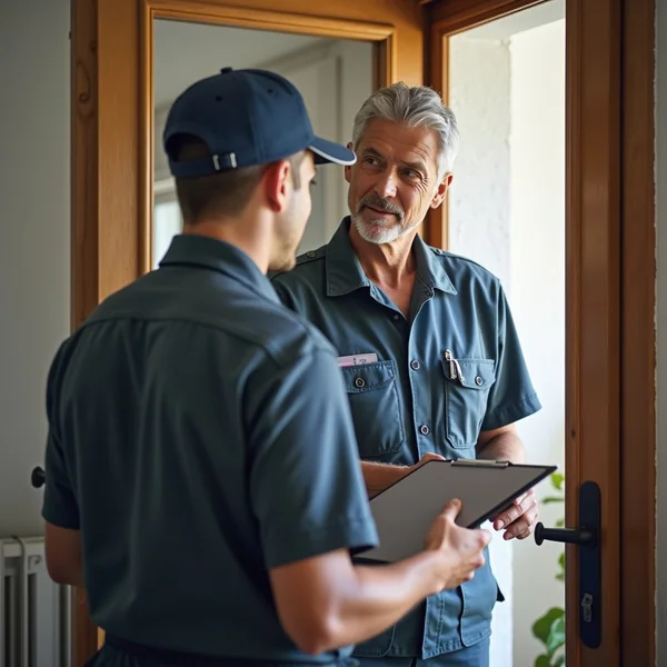 Schädlingsbekämpfer im Beratungsgespräch an der Wohnungstür in Dortmund