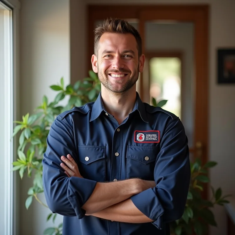 Zertifizierter Schädlingsbekämpfer mit Ausrüstung